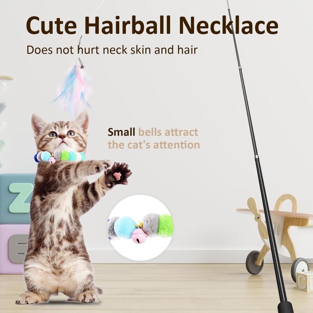 GeeRic 14-Piece Cat Toy Set with Natural Feathers, Dangler, and Retractable Fishing Rod, Indoor Game Equipment, Cat Supplies, and Cat Play