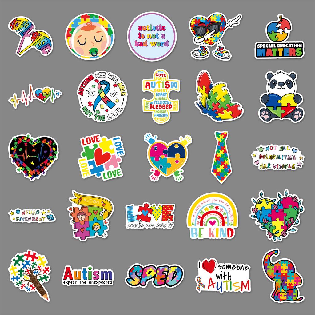 50 Autismus Graffiti Personalisierte Slogans Kinder Gag Karte Handkonto DIY Skateboard Koffer Aufkleber Wasserdicht