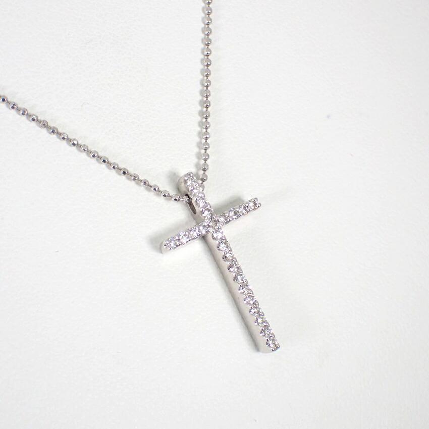 [Pre-owned] VENDOME K18WG Diamond Cross Pendant / j36-9