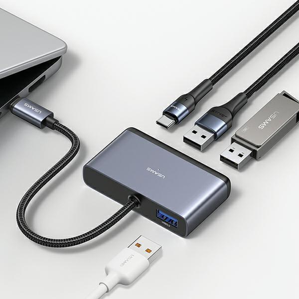 Usams Adapter Hub 4W1 2Xusb 2.0/Usb 3.0/Usb-C Szary/Dark Grey Sj627Hub01 (Us-Sj627)