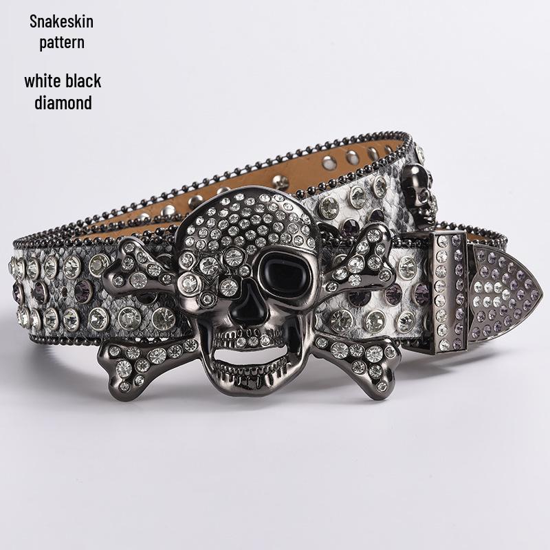 Cataramă de Curea Hip Hop cu Strasuri în Formă de Craniu - Stil Punk European și American