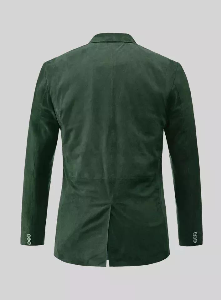 Stylish Men's Green Genuine Lambskin Soft Suede Blazer Handmade Formal Party