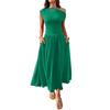Women's Asymmetric Neck Sleeveless Maxi Dress Slim Fit Elastic Waist Casual Pocket Long Dress