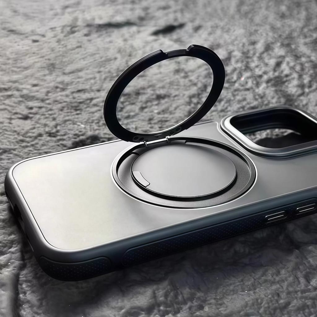 360° Rotating Kickstand Transparent Shockproof Phone Case for iPhone 17 Pro Max/Pro/Air with Full-Button Coverage