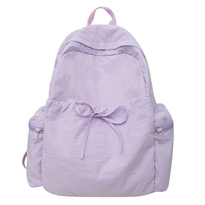 Schoolbag Korean Version Ins Solid Color Sweet Bow Backpack Women's Large Capacity Fashion Versatile Student Schoolbag Commuter Backpack