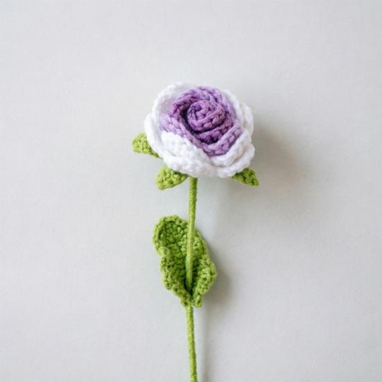 Flor de Crochê de Lã Rosa Artificial Flor que Nunca Murcha Flor Duradoura Design de Textura 3D Floração Romântica para o Dia das Mães
