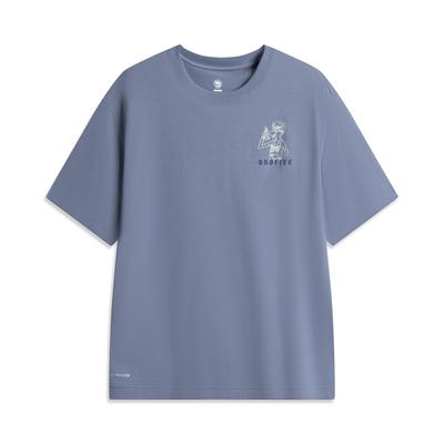 Li Ning Basketball Series Letter Sportlich Lässig Einfaches Rundhals-Pullover Locker Kurzarm-T-Shirt Herren Tops Briseblau AHSV225-8