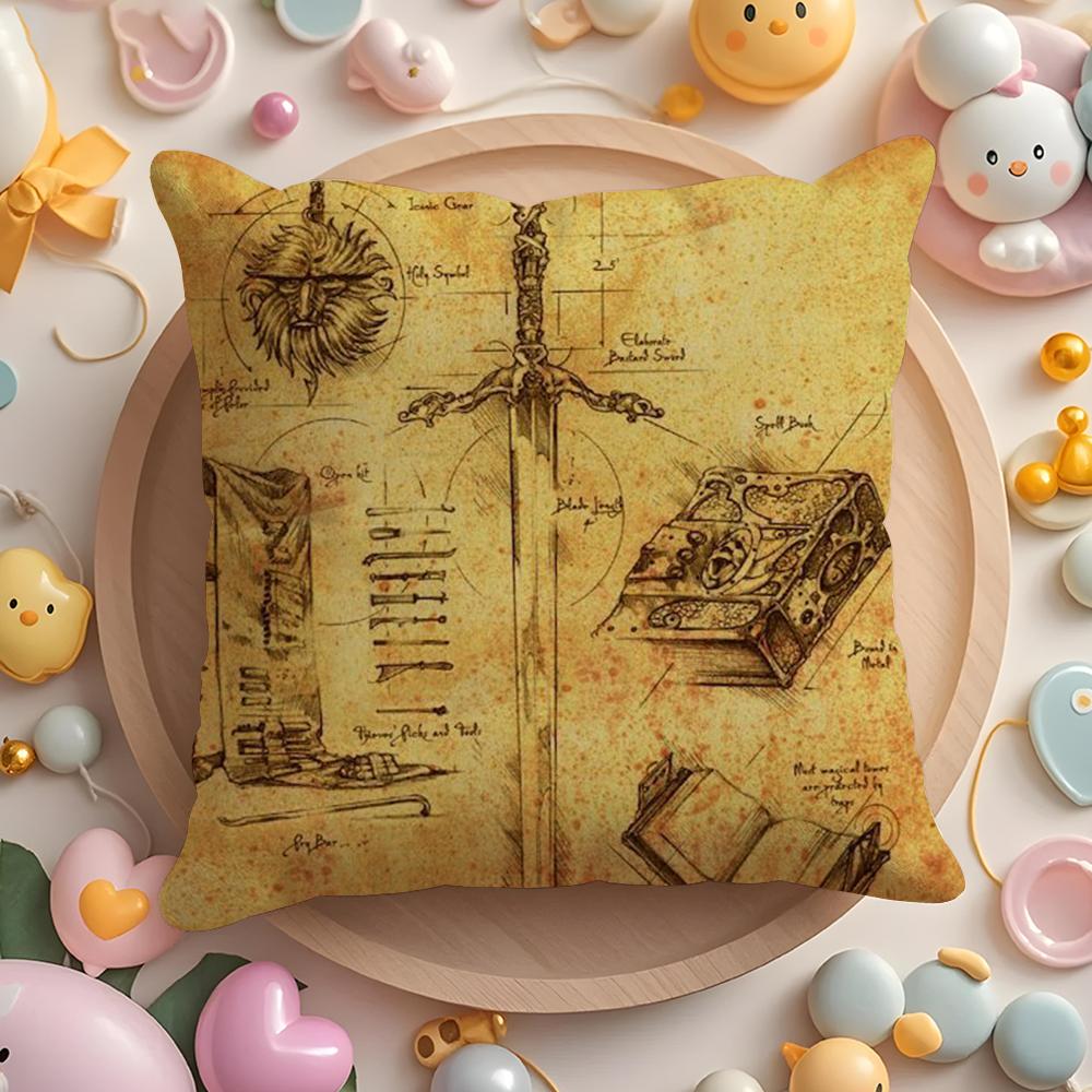 Da Vinci Inspired Sketches Cushion Cover Plush Fabric Soft Double-Sided Printed Sofa Warm Winter Home Gift Pillow Cover