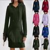 Dámský Podzimní Zimní Pletený Mikina Kapuce Kapsa Dlouhý Rukáv Šaty Dámské Oblečení