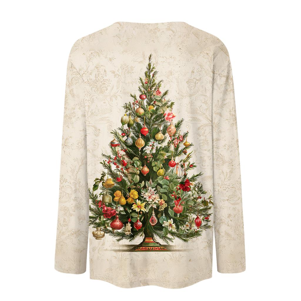 Dammode Casual Långärmad Jultryckt Rundhalsad Topp