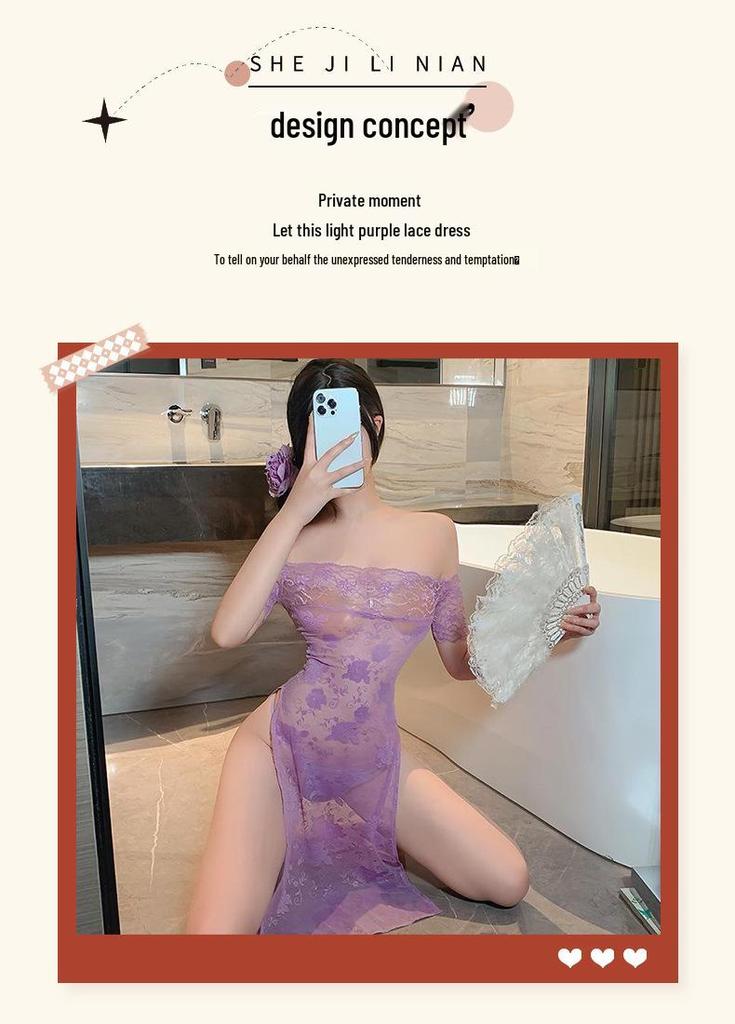 Plus Size Sexy Lace Off-Shoulder Nightgown for Women