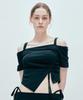 SSY 2-Way Side Shirred Square Neck T-Shirt Black