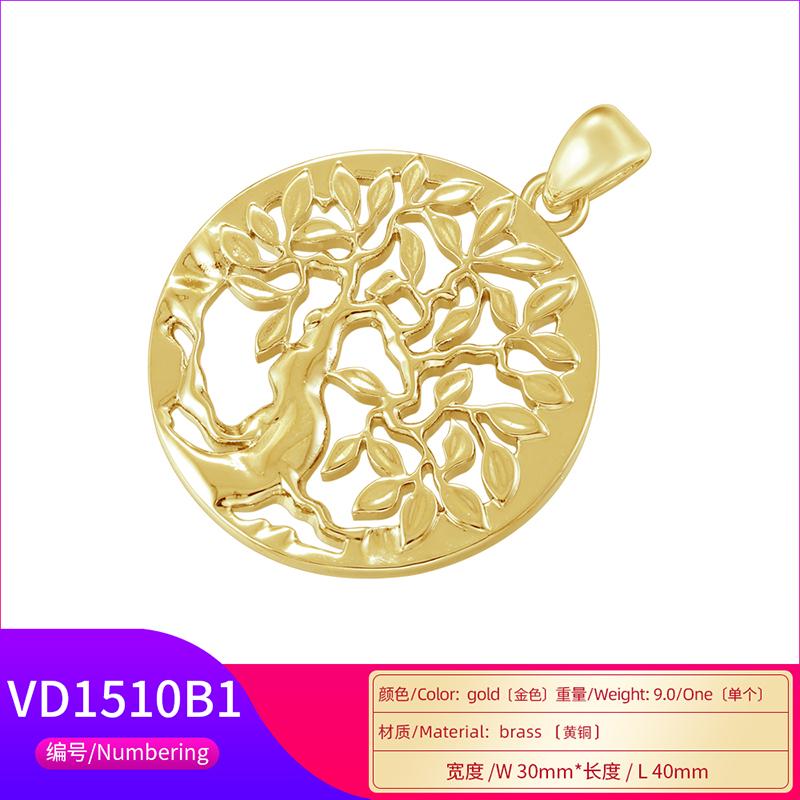 ZHUKOU Copper gold plated Tree of Life Melkaba pendant minimalist unisex vintage accessory:VD1509-VD1512