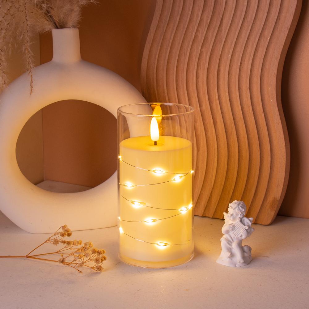 Glass-Covered LED Flameless Candles with Fairy Lights