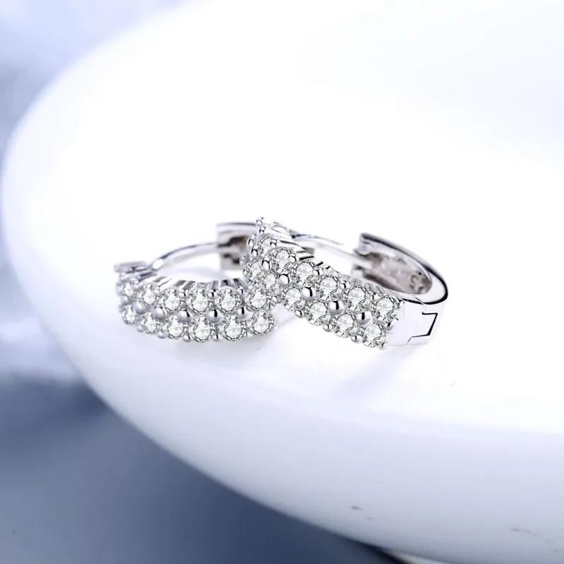 Luxury Trend Stainless Steel Crystal Round Silver Color Hoop Earring for Women Charm Zircon Dangle Earring Wedding Bride Jewelry