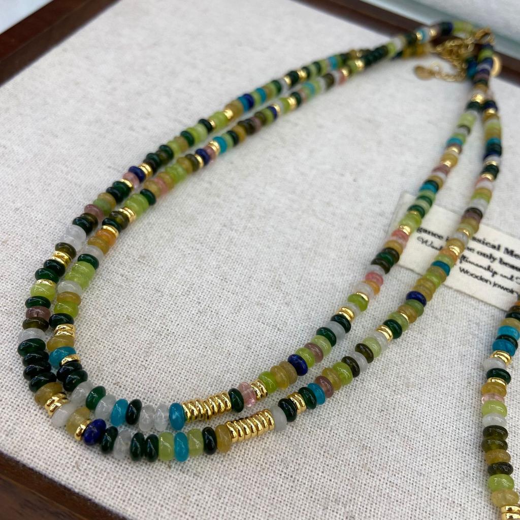 Dopamine Natural Stone Color Green Glazed Beaded Necklace Women'S High-End Accessories Collarbone Chain Neck Chain