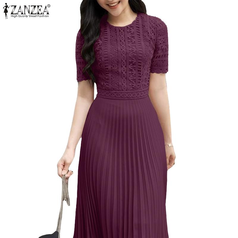 ZANZEA Womens Casual Embroidery Lace Patchwork Summer Short Sleeve Dress