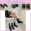Elegant Black Matte Women's Square Toe Knit Sock Boots For Spring And Autumn Fashion