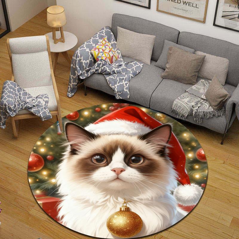Artistic Round Abstract Multicolor Rug Pad, Non-Slip Floor Mat for Office