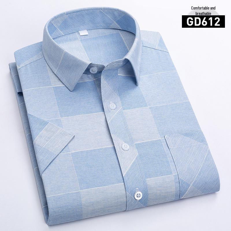 New Summer Men's Printed Plaid Short-Sleeved Shirt for Middle-Aged and Elderly.