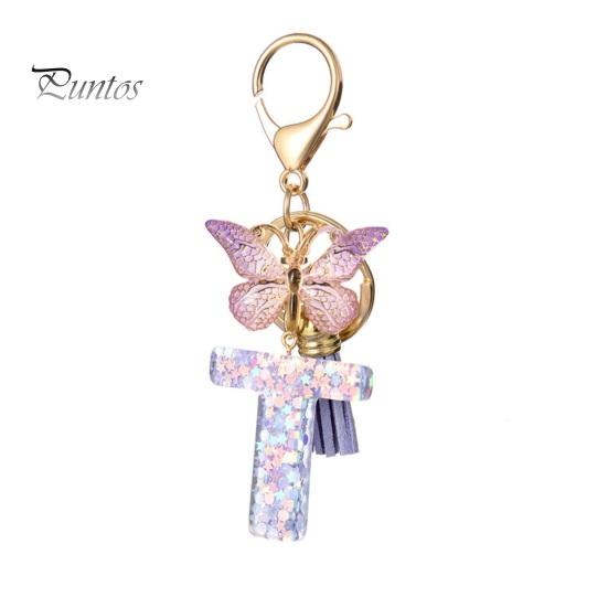 Letter A-Z Key Holder Purple Series Keychain Pendant, Sequins Star Initial Charm Chain with Butterfly Tassel Design, for Bag Purse Backpack Non-fading