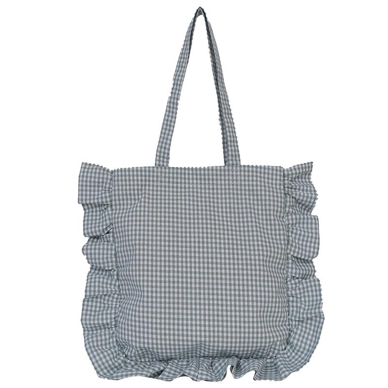 Fresh Checkered Ruffle One-Shoulder Lace Backpack: Cute Korean Style Tote for Daily Commute and Students