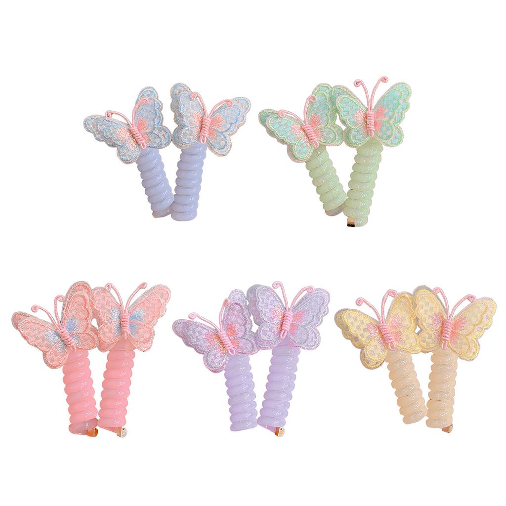 Telephone Cord Spiral Hairband Butterfly Hair Tie for Little Girl Sweet Ponytail Holder Elastic Hair Styling Accessories