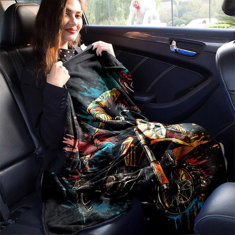 1pc Motorcycle Printing Lightweight Flannel Blanket, Comfortable and Warm Blanket, for Camping Sofa Bed and Couch Office, Suitable for Gift B