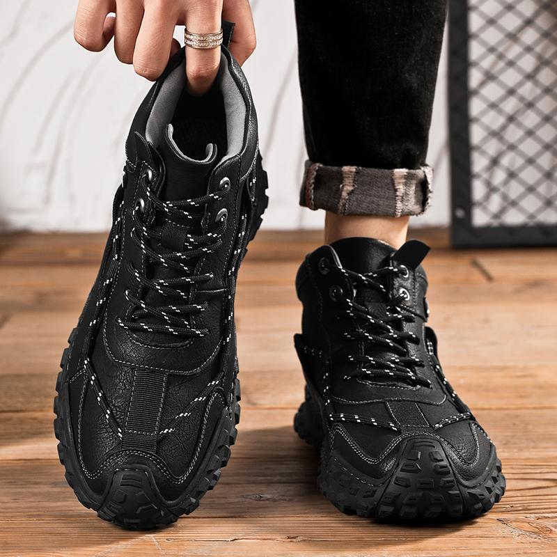 38-46 Übergröße Herren Handgefertigtes Muster Leder Bequeme Weiche Socke Stiefeletten Herbst Winter Herrenstiefel Handgefertigter Lederschuh