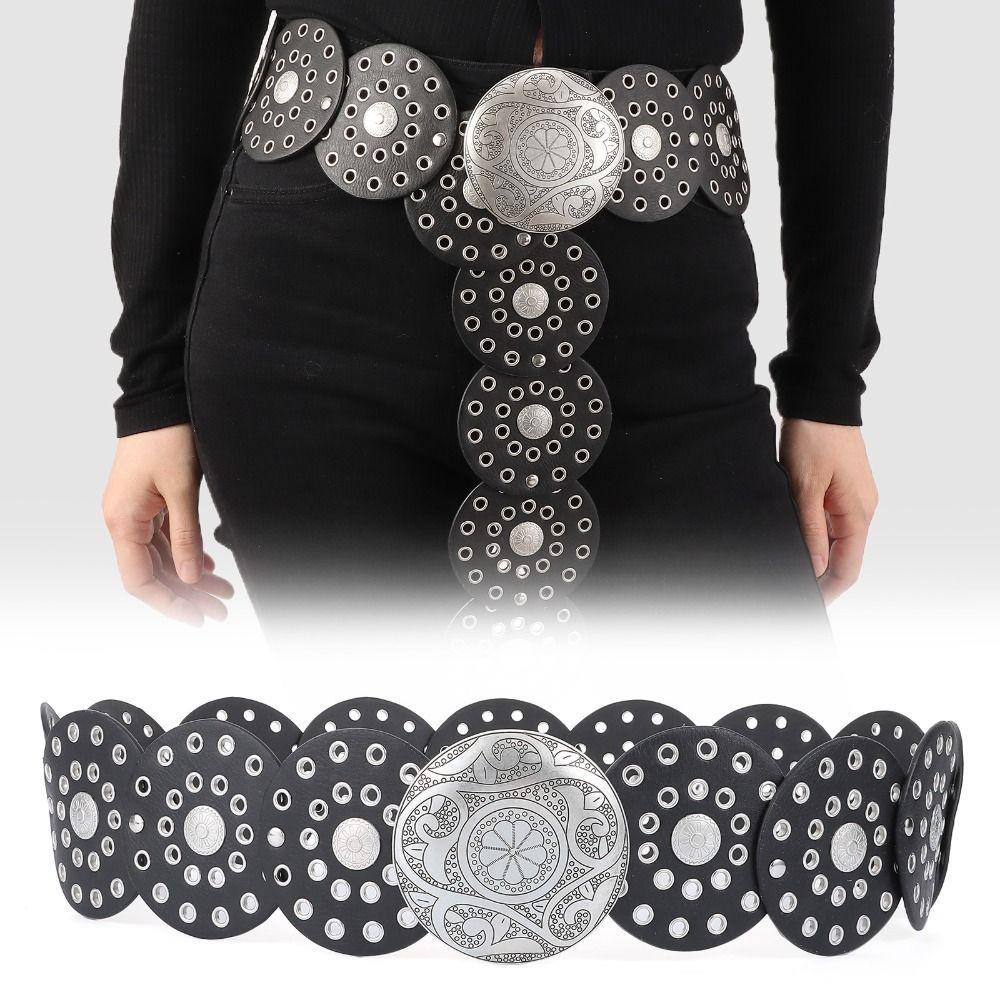 Western Style Disc Belt Y2K Wide Disc Belt Cowboy Wide Disc Belt Hollow Belt  for Women