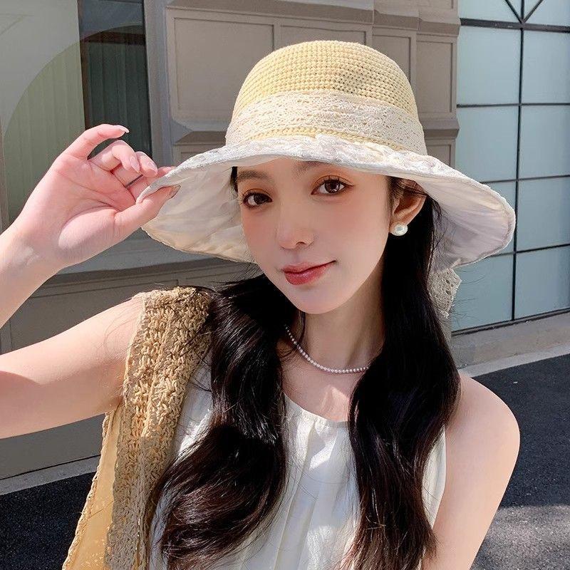 Seaside Vacation Sunscreen Sunshade Straw Hat, Women's Fashion Large Brim Lace Daisy Sun Hat, New Summer Casual Vacation Hat