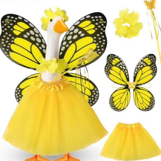 1 Set Butterfly Wing Porch Goose Costume Set Adjustable Size Fairy Wings Tutu Skirt Wand Flower Crowns Set Pet Outfit Garden