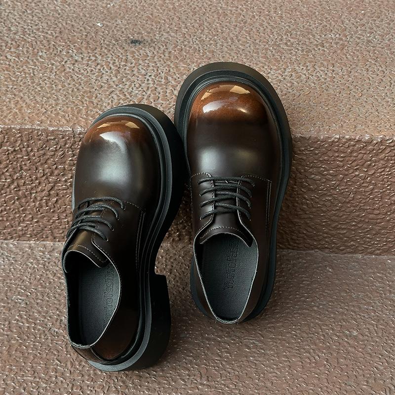 

Square heel platform lace-up women s 2024 new temperament casual single shoes fashion small leather shoes trend 40