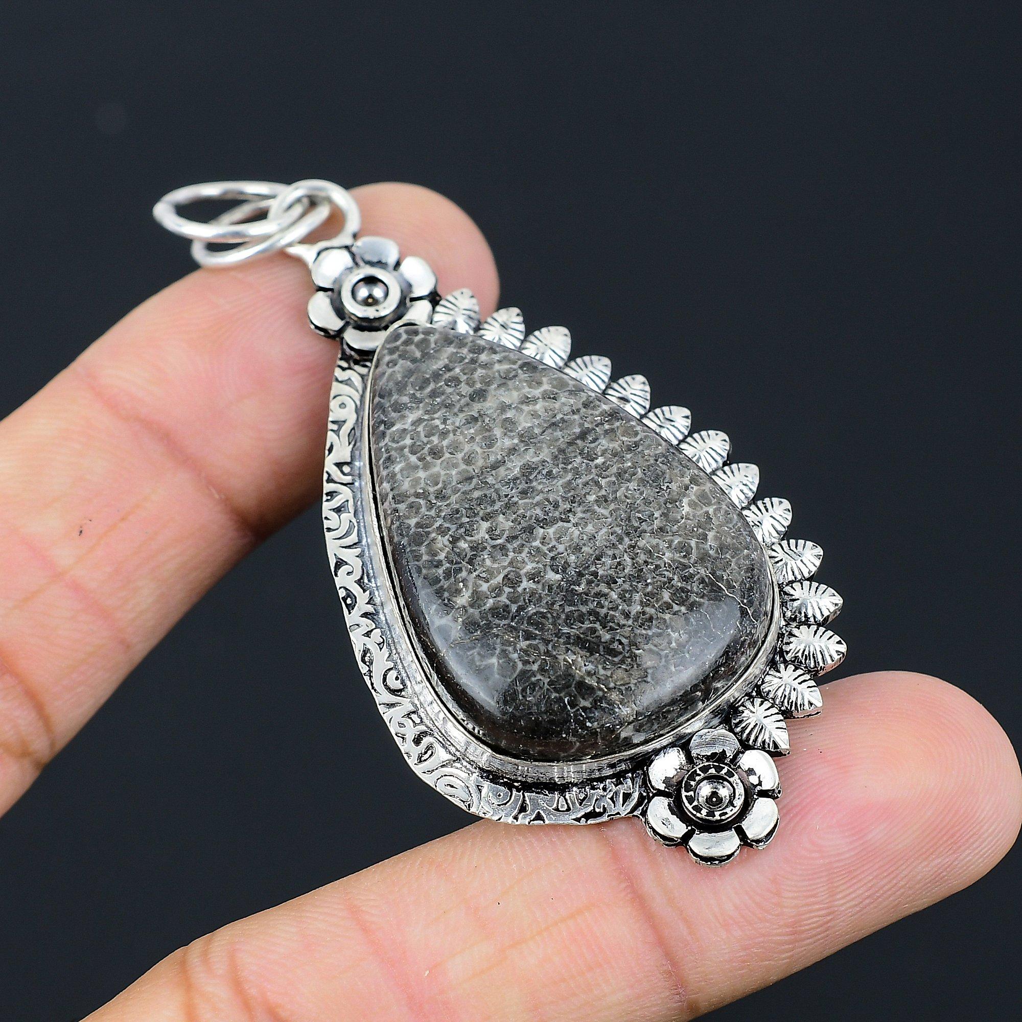 Natural Stingray Coral Gemstone 925 Sterling Silver Pendant Flower For Girls
