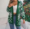 Autumn Winter Vintage Loose Long Sleeve Top Print Cardigan Knitwear V-Neck Christmas Sweater