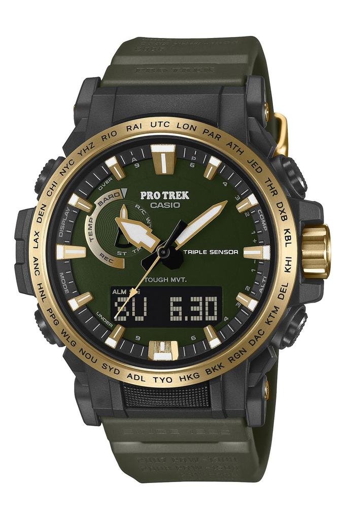 Casio Pro Trek Model k 30. výročí Solární hodinky Zelené x Zlaté Rádiem řízené PRW-61ANS-3JR Pánské