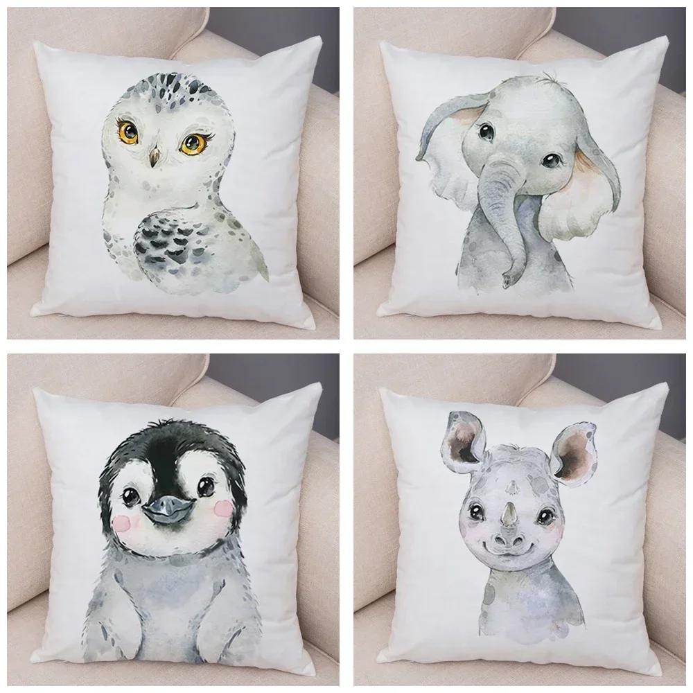 Aquarell niedliche Tier Kissenbezug Sofa Home Decor Zebra Giraffe Nilpferd Affe Löwe Fuchs Kissenbezug Kissenbezug