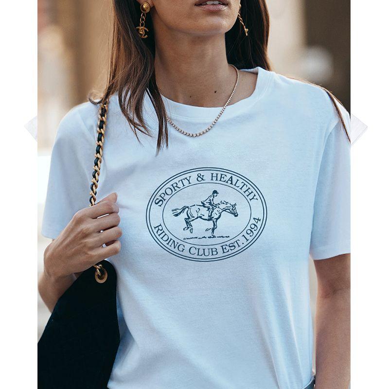 American vintage Sports Style Riding Club Letters Print Niche Fashionable Pure Cotton Short sleeve T-shirt Women