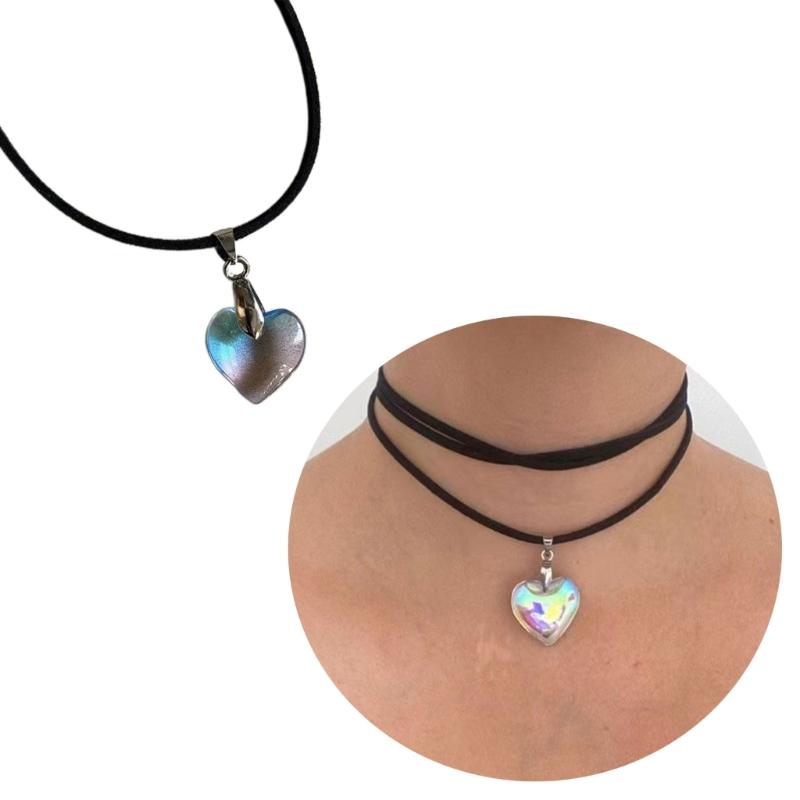 Modische Kristall-Herz-Anhänger-Halskette für Damen Heiße Mädchen Schwarze Lederseil-Choker-Halsketten Süßer Cooler Y2k Schmuck