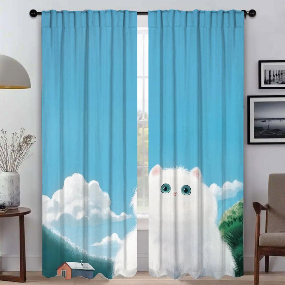 

Healing Kitty Halloween Decoration Window Curtain for Room 2 Panel Kitchen Curtains Tulle for Bedroom Shades Partition Living W50xH70cmx2pcs-CL