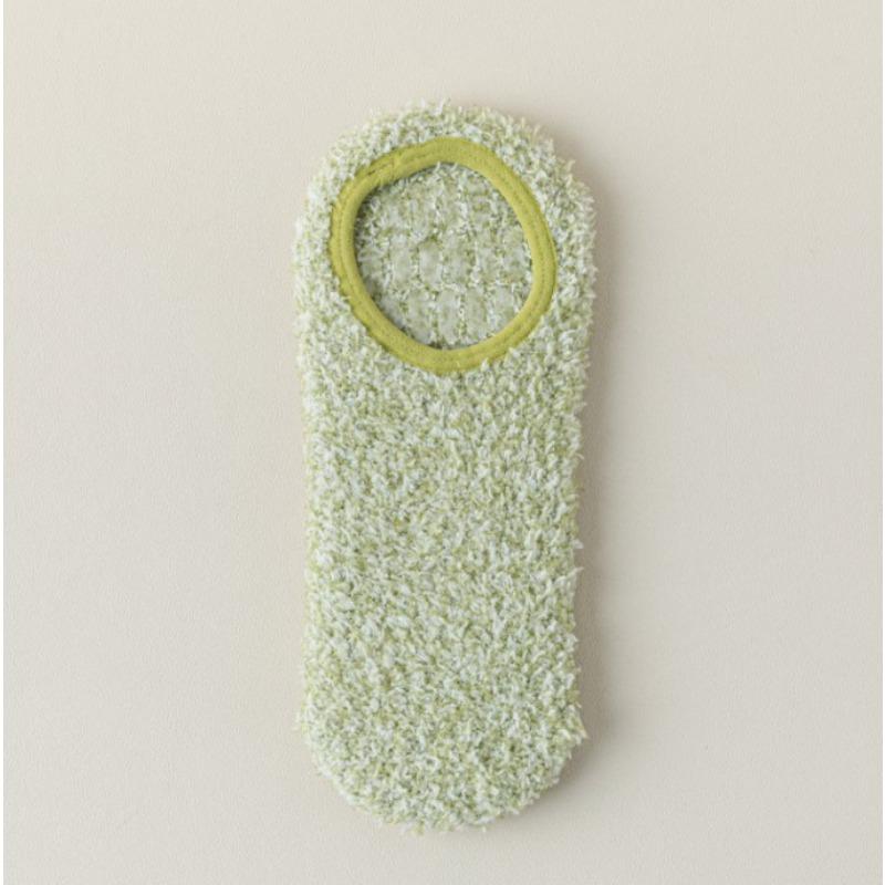 Autumn and Winter Coral Fleece Socks, Women's Shallow Mouth Thickened Warm Floor Socks, Half Fleece Boat Socks, Gel Solid Color Short Socks