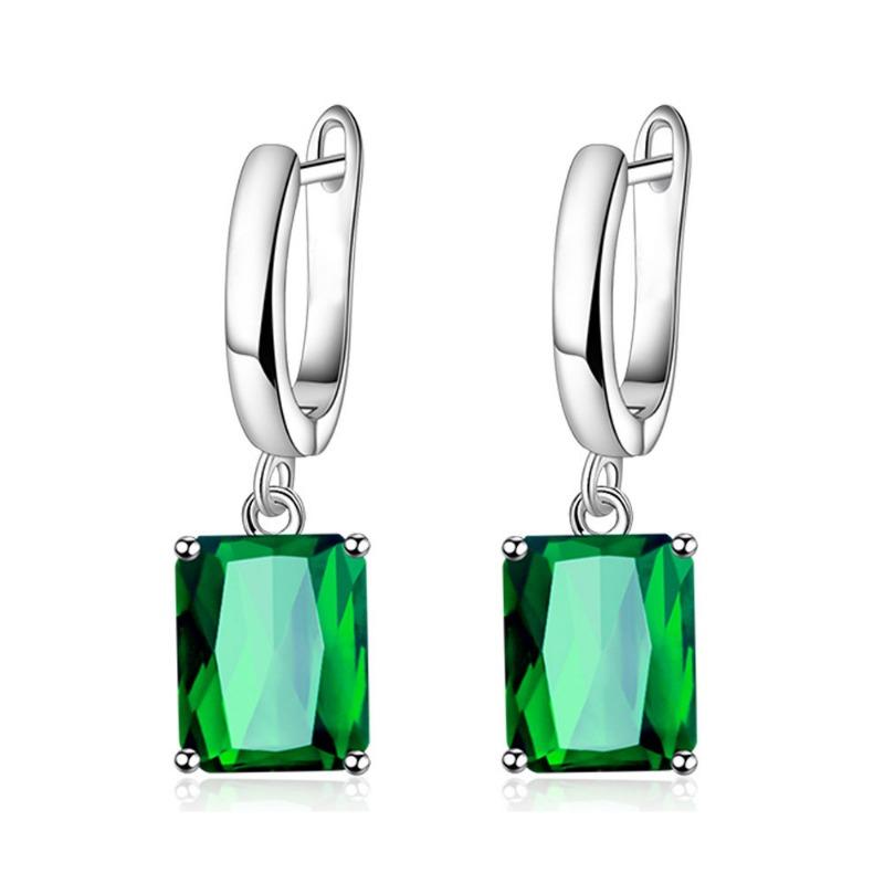 1SET European and American Romantic Emerald Rectangular Zircon Jewelry Set Women's Personality Colorful Rhinestone Necklace Earring Adjustable Ring