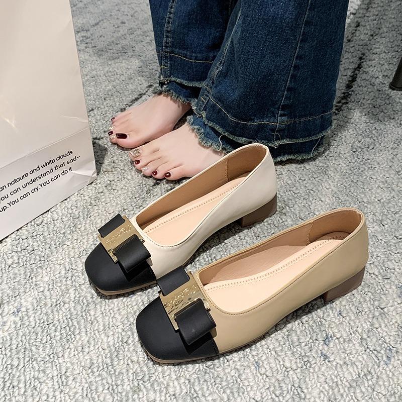 Coarse Heel Single Shoes Women's Spring and Autumn New Temperament Color Matching Light Mouth Medium Heel High Heels