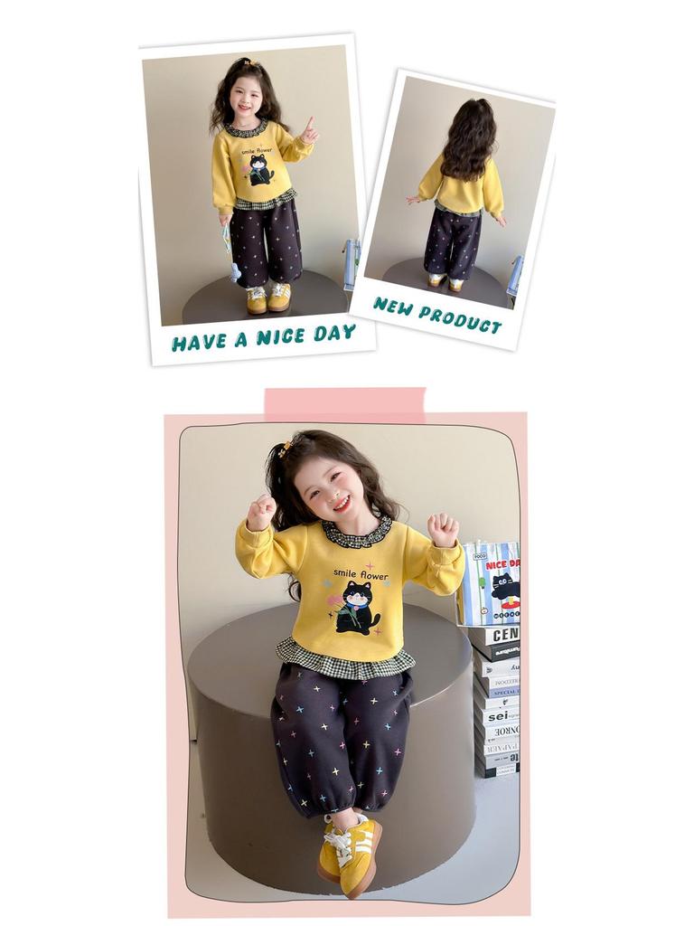 Spring 2025 Girls' Cartoon Sweatshirt & Pants Set - Casual Two-Piece for Baby Girls
