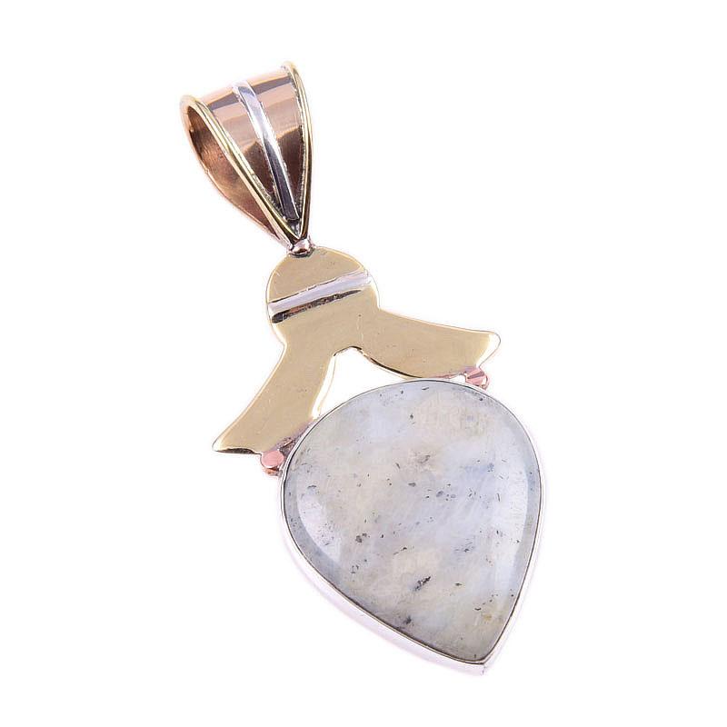 Přírodní dendritový opál 925 masivní sterlingové stříbro dárek dvoutónový přívěsek 1,50" p0J18