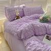 Korean Style Seersucker Cotton 4-Piece Bed Set - Girlish Duvet Cover & Sheet for Dorms (3-Piece)