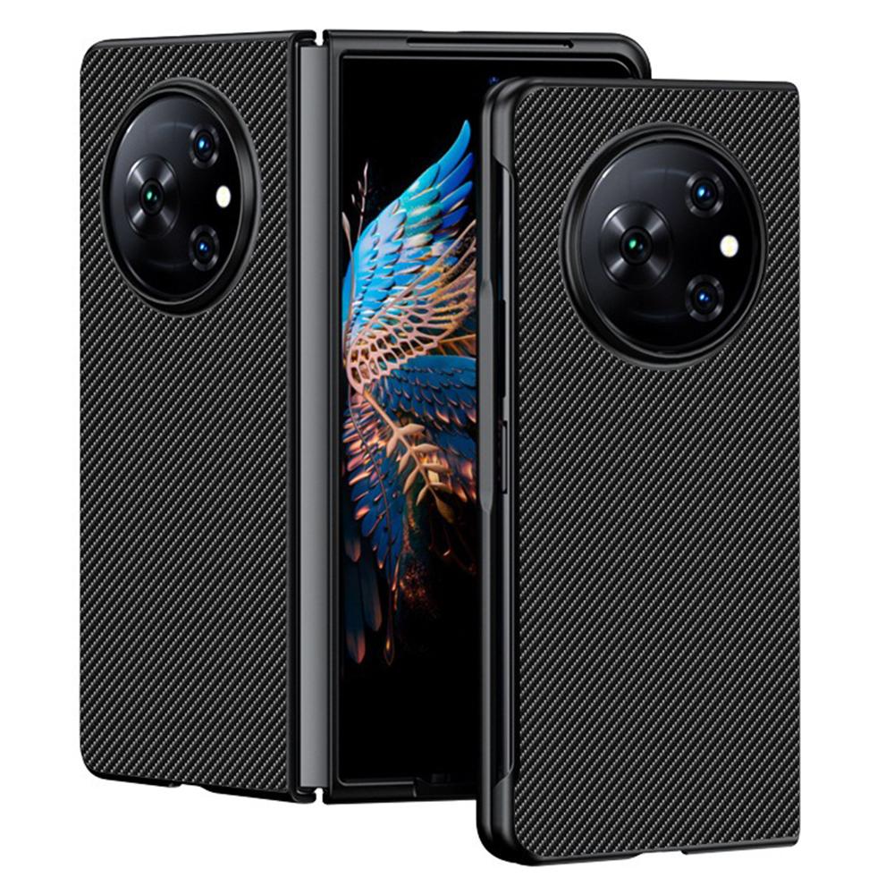 

Для чехла TECNO Phantom V Fold Кожа с текстурой углеродного волокна+ПК Противоударный чехол для складного телефона Black