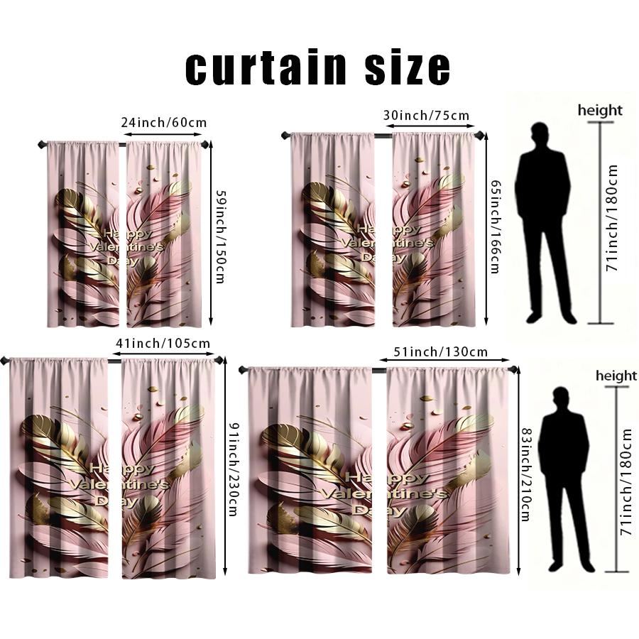 2PCS Pink Gold Feather Light Luxury Curtains   High End Emotional Festival   Bedroom and Living Room   Pull Up Pocket Style