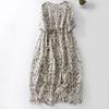 Xinxing 2025 V-neck Cotton Linen Swing Travel Dress - Mid-length Summer Vacation Wear
