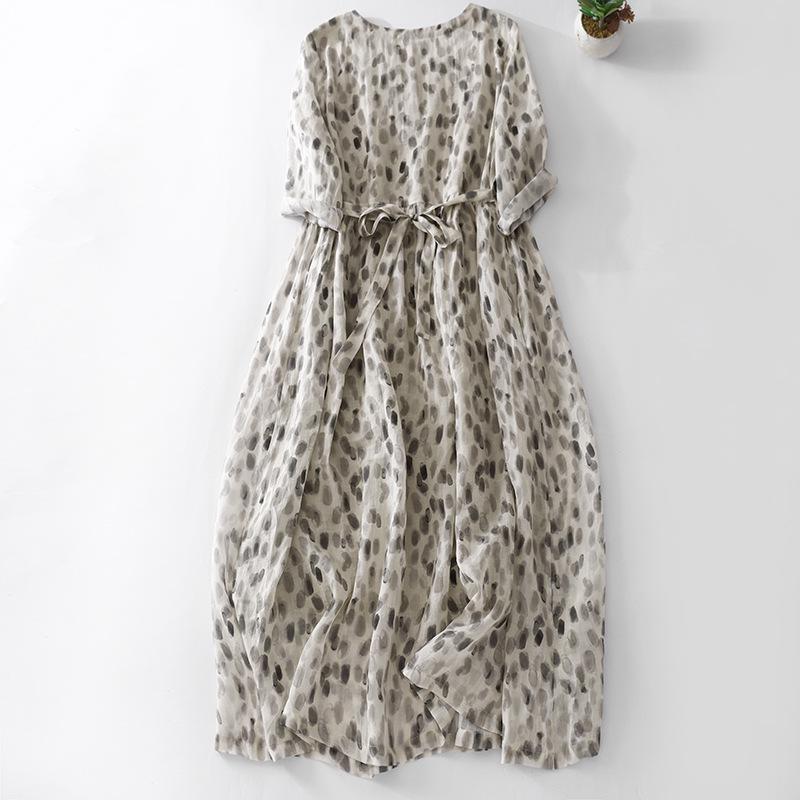 Xinxing 2025 V-neck Cotton Linen Swing Travel Dress - Mid-length Summer Vacation Wear